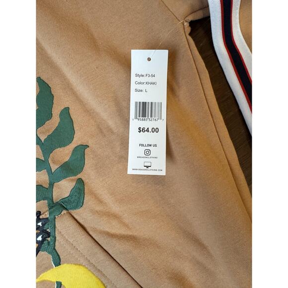 Reason Hoodie Mens Large Khaki Fearless Tiger Graphic Pullover Sweatshirt F3-54 - Picture 4 of 10